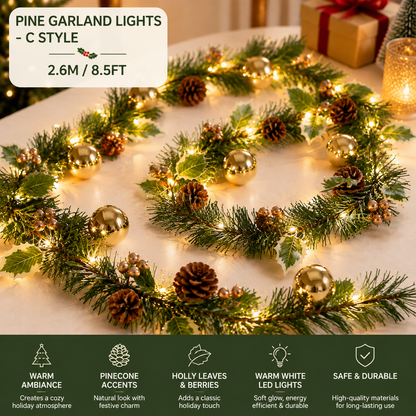 🔥LAST DAY 50% OFF -✨ Christmas Pine Garland String Lights – Create A Cozy Holiday Glow🎄