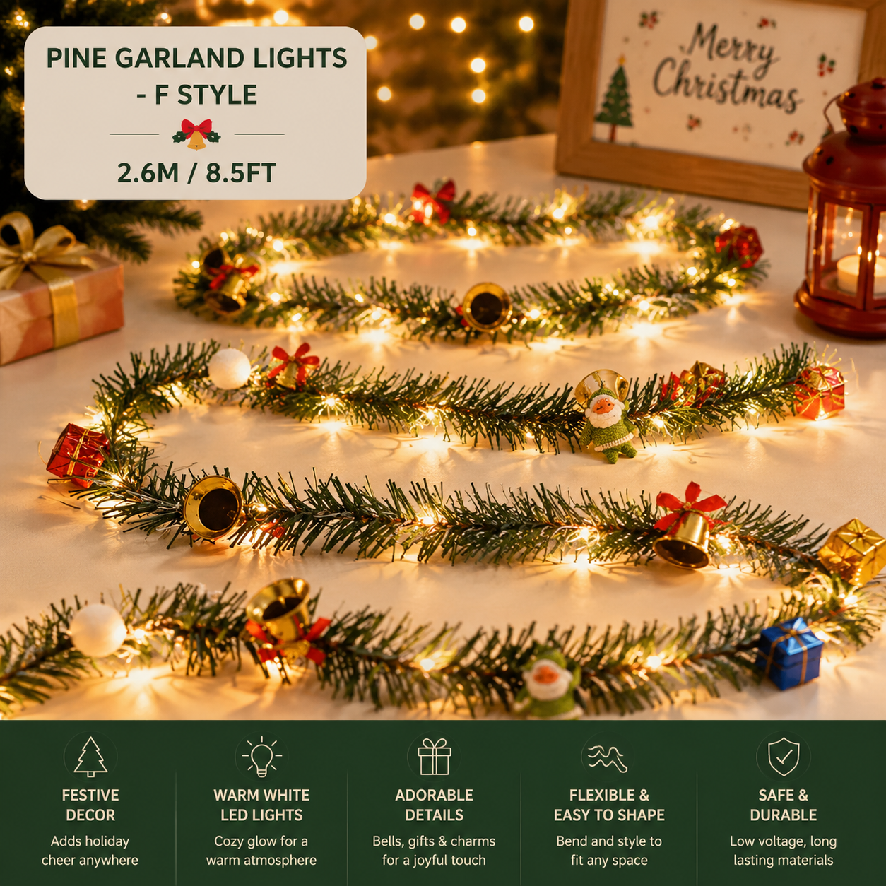🔥LAST DAY 50% OFF -✨ Christmas Pine Garland String Lights – Create A Cozy Holiday Glow🎄