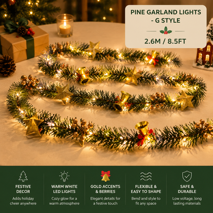 🔥LAST DAY 50% OFF -✨ Christmas Pine Garland String Lights – Create A Cozy Holiday Glow🎄