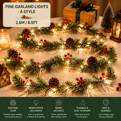 🔥LAST DAY 50% OFF -✨ Christmas Pine Garland String Lights – Create A Cozy Holiday Glow🎄
