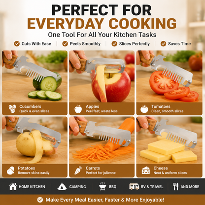 ✨ 2-Piece Kitchen Knife Set – Premium Peeler Knife & Comb Slicing Knife with Wooden Handle