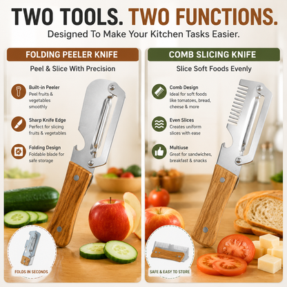 ✨ 2-Piece Kitchen Knife Set – Premium Peeler Knife & Comb Slicing Knife with Wooden Handle