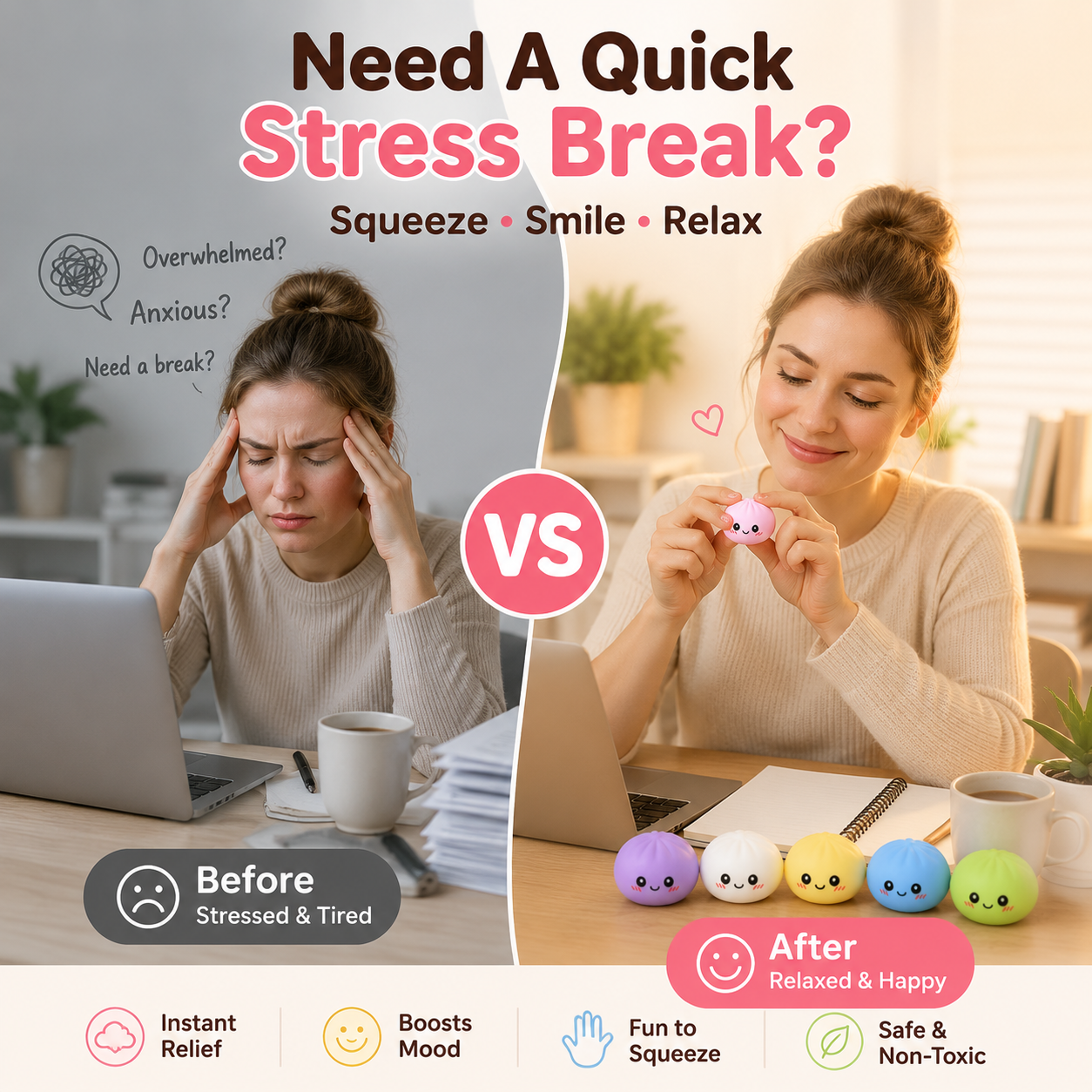 🥰 Cute Mini Stress Balls – 5PCS Squishy Desk Toys For Instant Relaxation