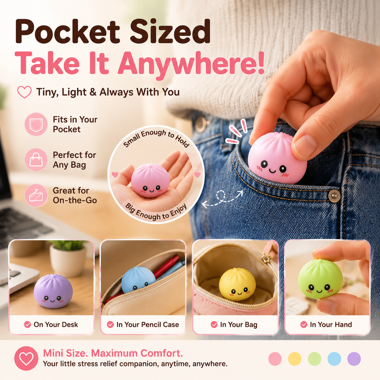 🥰 Cute Mini Stress Balls – 5PCS Squishy Desk Toys For Instant Relaxation
