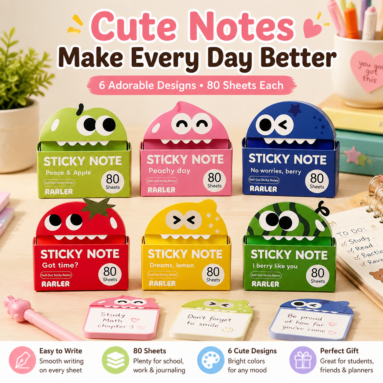 🌈 Cute Character Sticky Notes – Kawaii Memo Pads For Study, Journaling & Planning