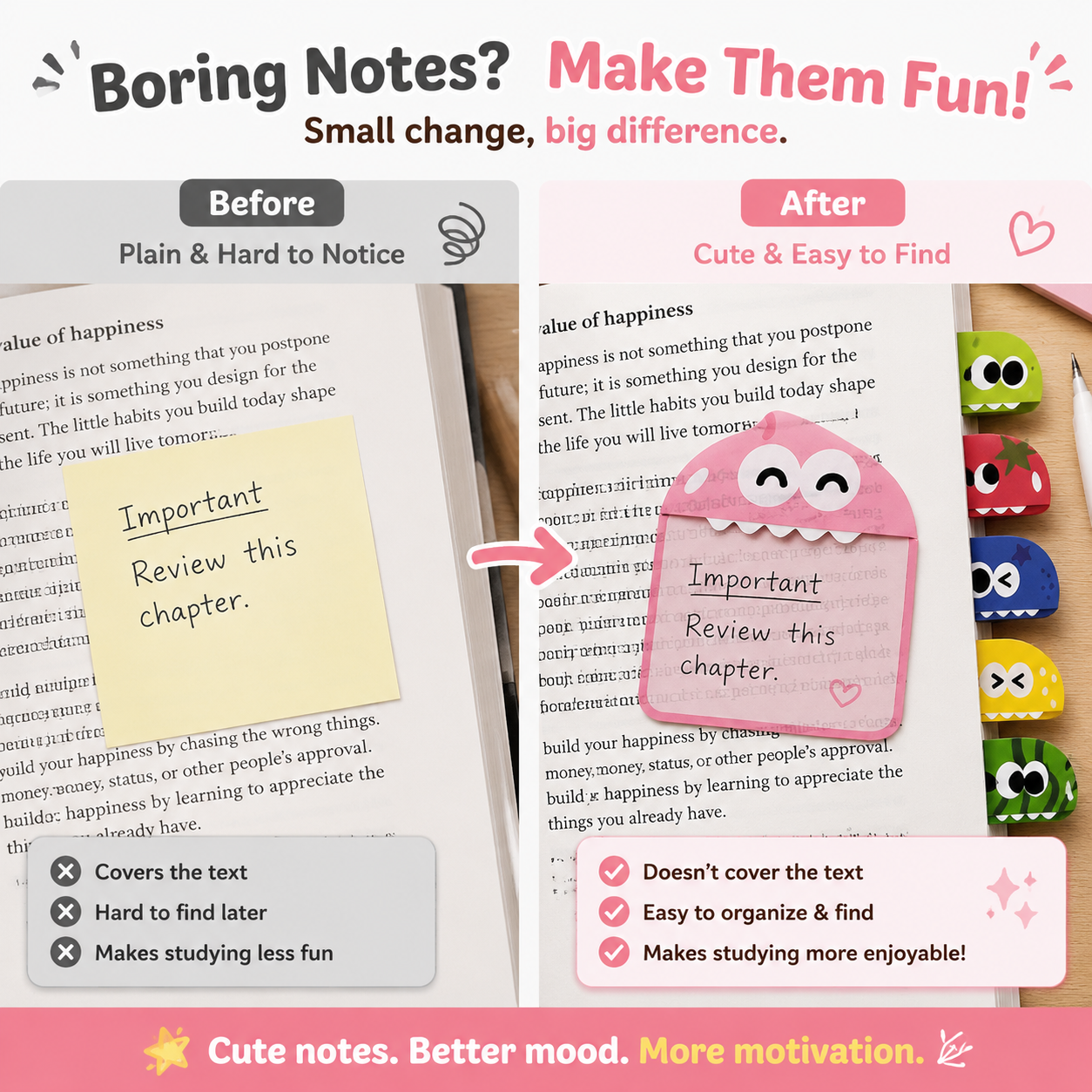 🌈 Cute Character Sticky Notes – Kawaii Memo Pads For Study, Journaling & Planning