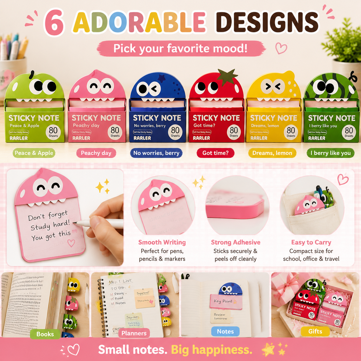 🌈 Cute Character Sticky Notes – Kawaii Memo Pads For Study, Journaling & Planning