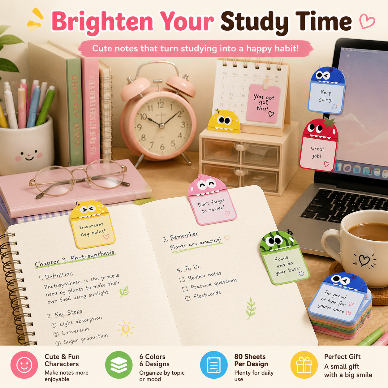 🌈 Cute Character Sticky Notes – Kawaii Memo Pads For Study, Journaling & Planning