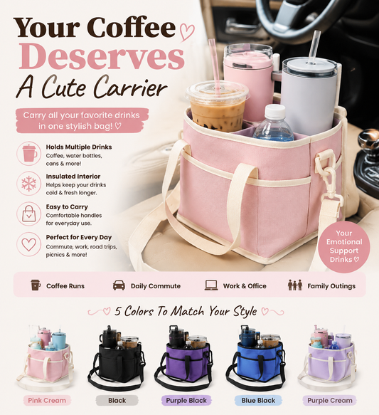 🔥 LAST DAY 50% OFF-☕ Emotional Support Drink Bag – Insulated Coffee Carrier Tote For Iced Coffee Lovers