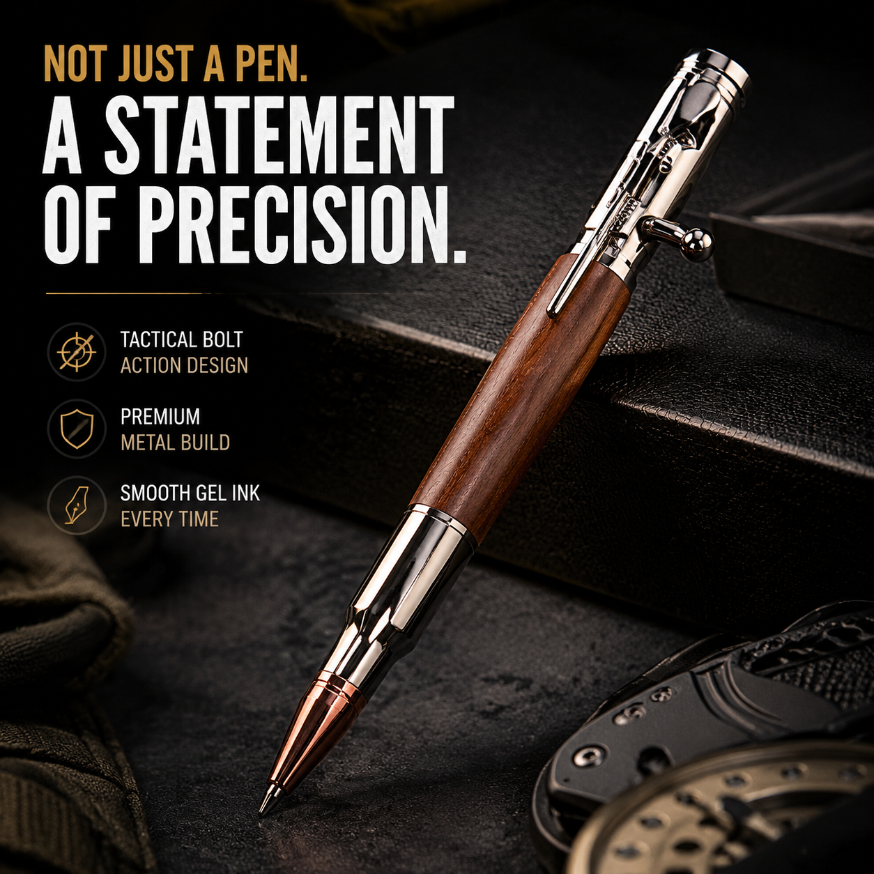 🔥 LAST DAY 50% OFF-Tactical Bolt Action Pen🖊️– Premium Metal Retractable Gel Ink Pen With Gift Box