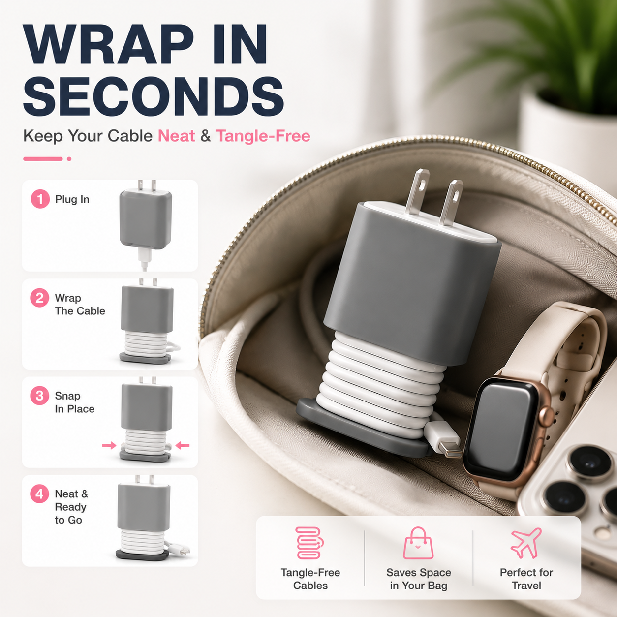 🔌 4-Pack Silicone Charger Protector & Cord Winder Set