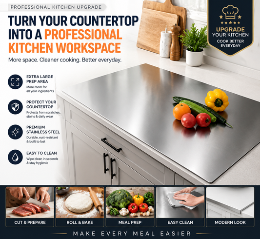 🔥 LAST DAY 50% OFF-🔪 Extra Large Stainless Steel Kitchen Countertop Board – Professional Prep Surface For Cutting, Baking & Cooking