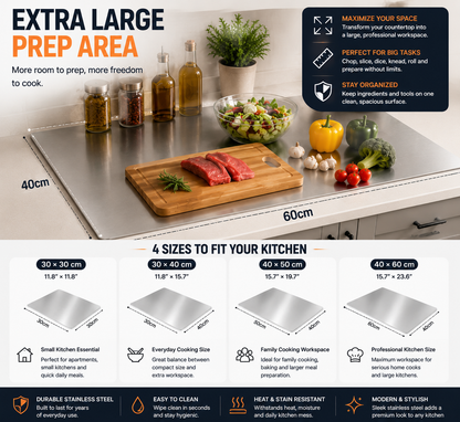 🔥 LAST DAY 50% OFF-🔪 Extra Large Stainless Steel Kitchen Countertop Board – Professional Prep Surface For Cutting, Baking & Cooking