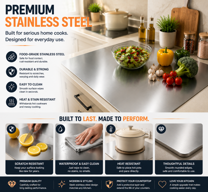 🔥 LAST DAY 50% OFF-🔪 Extra Large Stainless Steel Kitchen Countertop Board – Professional Prep Surface For Cutting, Baking & Cooking