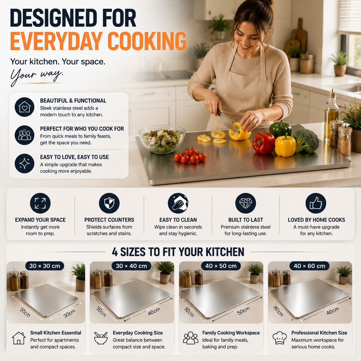 🔥 LAST DAY 50% OFF-🔪 Extra Large Stainless Steel Kitchen Countertop Board – Professional Prep Surface For Cutting, Baking & Cooking