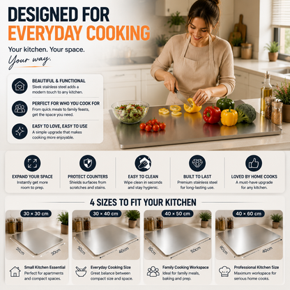 🔥 LAST DAY 50% OFF-🔪 Extra Large Stainless Steel Kitchen Countertop Board – Professional Prep Surface For Cutting, Baking & Cooking