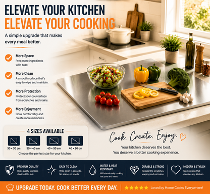 🔥 LAST DAY 50% OFF-🔪 Extra Large Stainless Steel Kitchen Countertop Board – Professional Prep Surface For Cutting, Baking & Cooking