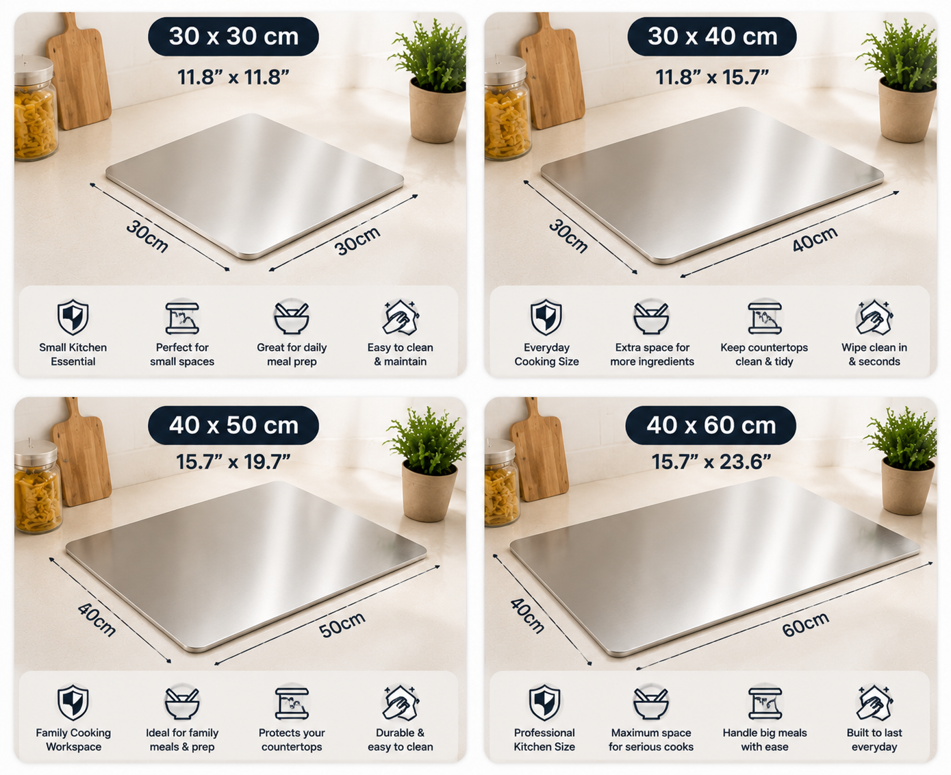 🔥 LAST DAY 50% OFF-🔪 Extra Large Stainless Steel Kitchen Countertop Board – Professional Prep Surface For Cutting, Baking & Cooking