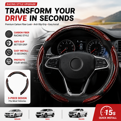 🔥 3-Piece Carbon Fiber Steering Wheel Cover – 15s Racing Style Interior Upgrade & Anti-Slip Grip