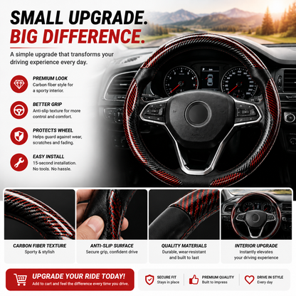 🔥 3-Piece Carbon Fiber Steering Wheel Cover – 15s Racing Style Interior Upgrade & Anti-Slip Grip