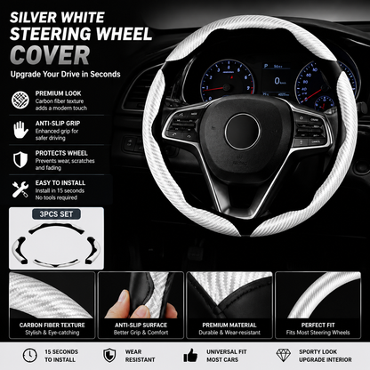 🔥 3-Piece Carbon Fiber Steering Wheel Cover – 15s Racing Style Interior Upgrade & Anti-Slip Grip