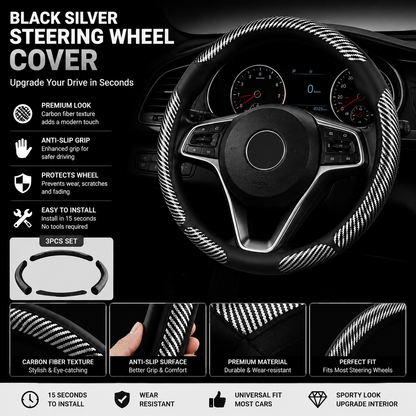 🔥 3-Piece Carbon Fiber Steering Wheel Cover – 15s Racing Style Interior Upgrade & Anti-Slip Grip