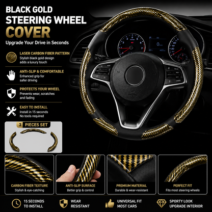 🔥 3-Piece Carbon Fiber Steering Wheel Cover – 15s Racing Style Interior Upgrade & Anti-Slip Grip