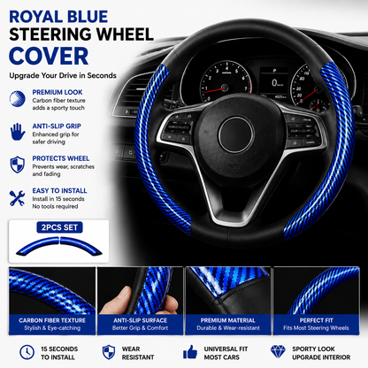 🔥 3-Piece Carbon Fiber Steering Wheel Cover – 15s Racing Style Interior Upgrade & Anti-Slip Grip