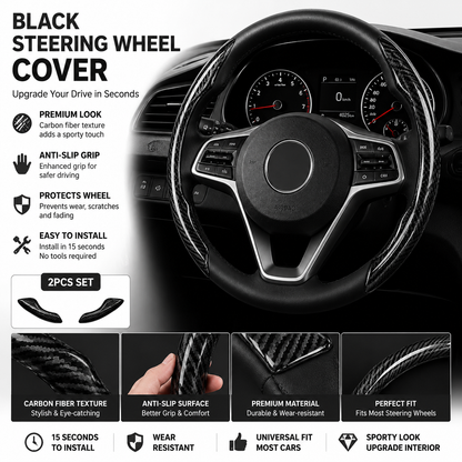 🔥 3-Piece Carbon Fiber Steering Wheel Cover – 15s Racing Style Interior Upgrade & Anti-Slip Grip