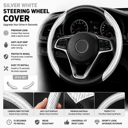 🔥 3-Piece Carbon Fiber Steering Wheel Cover – 15s Racing Style Interior Upgrade & Anti-Slip Grip