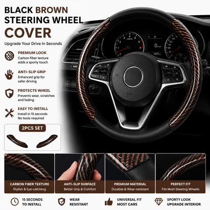 🔥 3-Piece Carbon Fiber Steering Wheel Cover – 15s Racing Style Interior Upgrade & Anti-Slip Grip