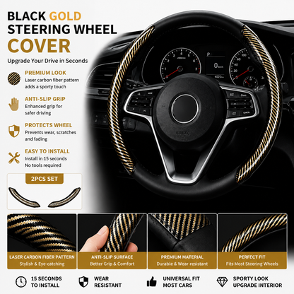 🔥 3-Piece Carbon Fiber Steering Wheel Cover – 15s Racing Style Interior Upgrade & Anti-Slip Grip