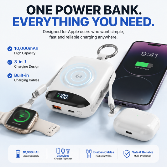 🔥 LAST DAY 50% OFF-🔋 10,000mAh 3-in-1 Magnetic Power Bank with Built-In Cables
