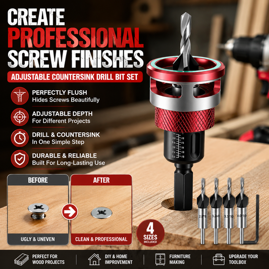 🔥 LAST DAY 50% OFF-🔩 Adjustable Countersink Drill Bit Set | Professional Woodworking Screw Finishing Tool