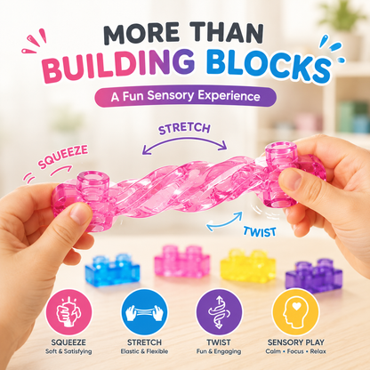 🧩 Soft Jelly Building Blocks – Sensory STEM Toy for Kids, Squishy Stretchable Bath Blocks (40PCS)