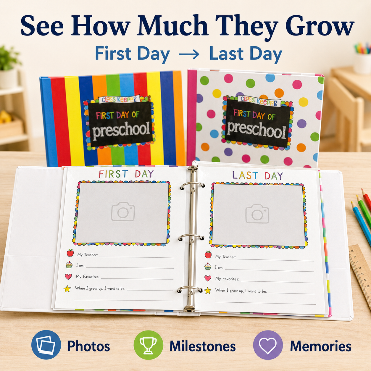 🔥 LAST DAY 50% OFF-🥹 First & Last Day Preschool Memory Book – Kids’ School Keepsake Album