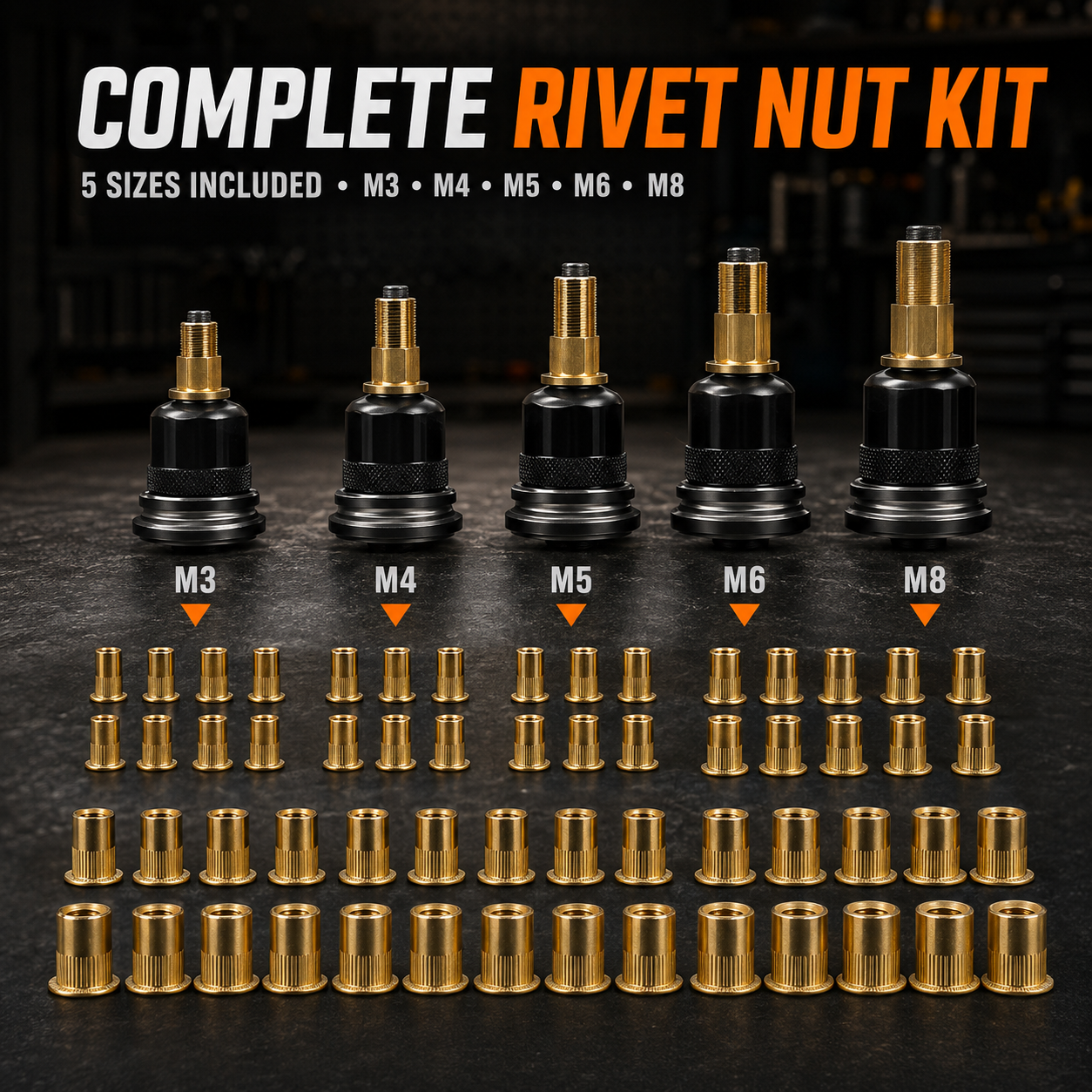 Complete M3 M4 M5 M6 M8 rivet nut tool kit