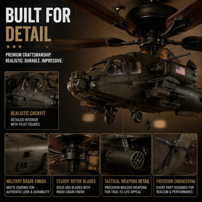 🚁 Military Helicopter Ceiling Fan Decor – Realistic Hanging Ornament for Man Cave & Home.