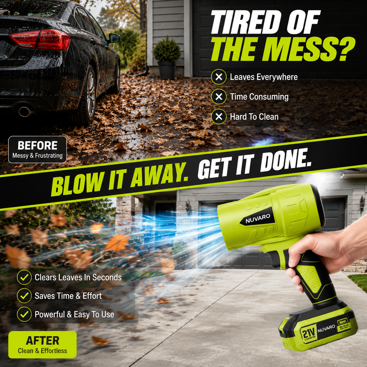 ⚡ NUVARO Turbo Jet Blower – Powerful Cordless Air Duster with 1000G High Thrust, 21V Battery, Leaf Blower & Car Dryer Tool