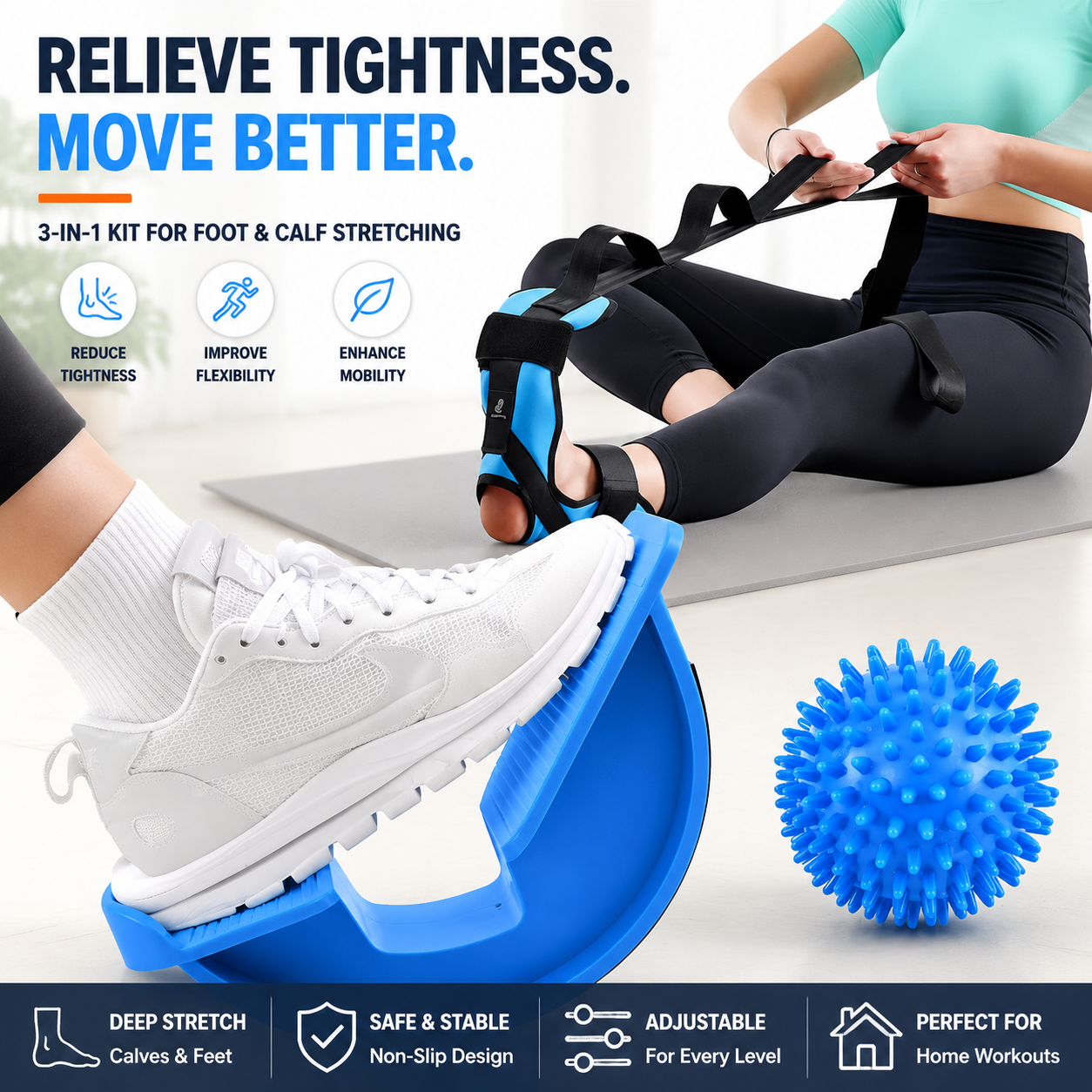 🦶 3-in-1 Foot & Calf Stretching Kit for Daily Mobility