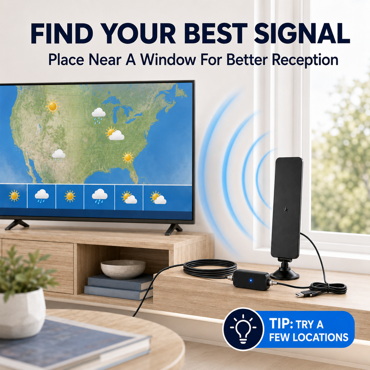 📺 Amplified Indoor HDTV Antenna – Watch Local Channels With No Monthly Fees