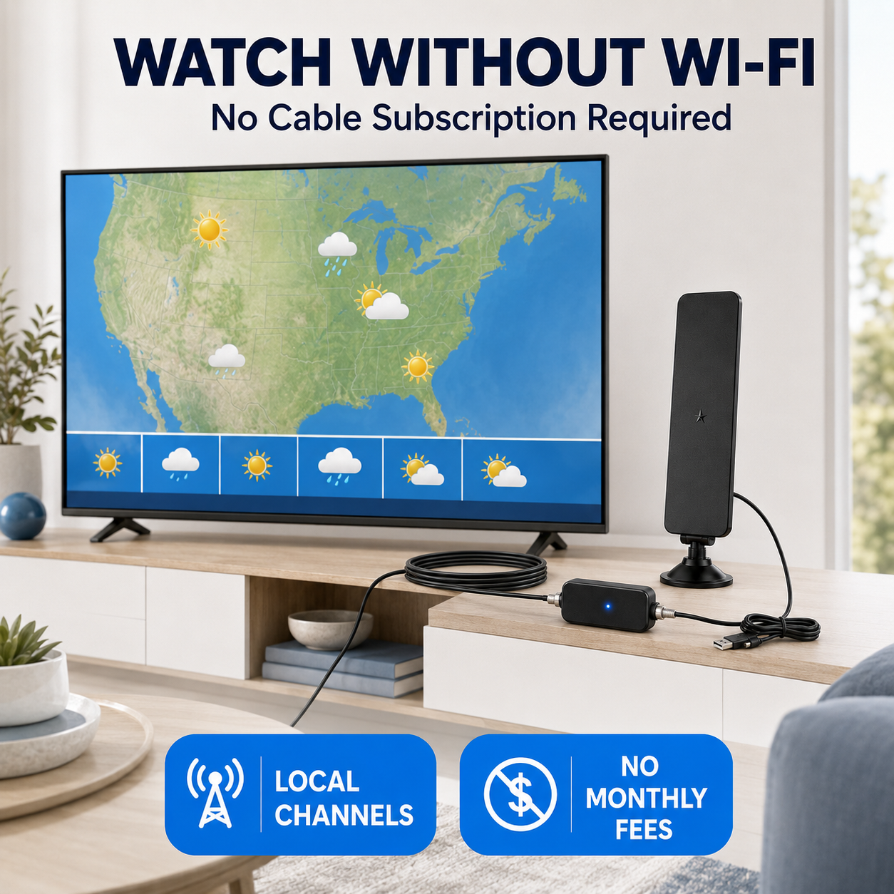 📺 Amplified Indoor HDTV Antenna – Watch Local Channels With No Monthly Fees