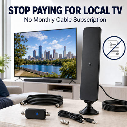 📺 Amplified Indoor HDTV Antenna – Watch Local Channels With No Monthly Fees