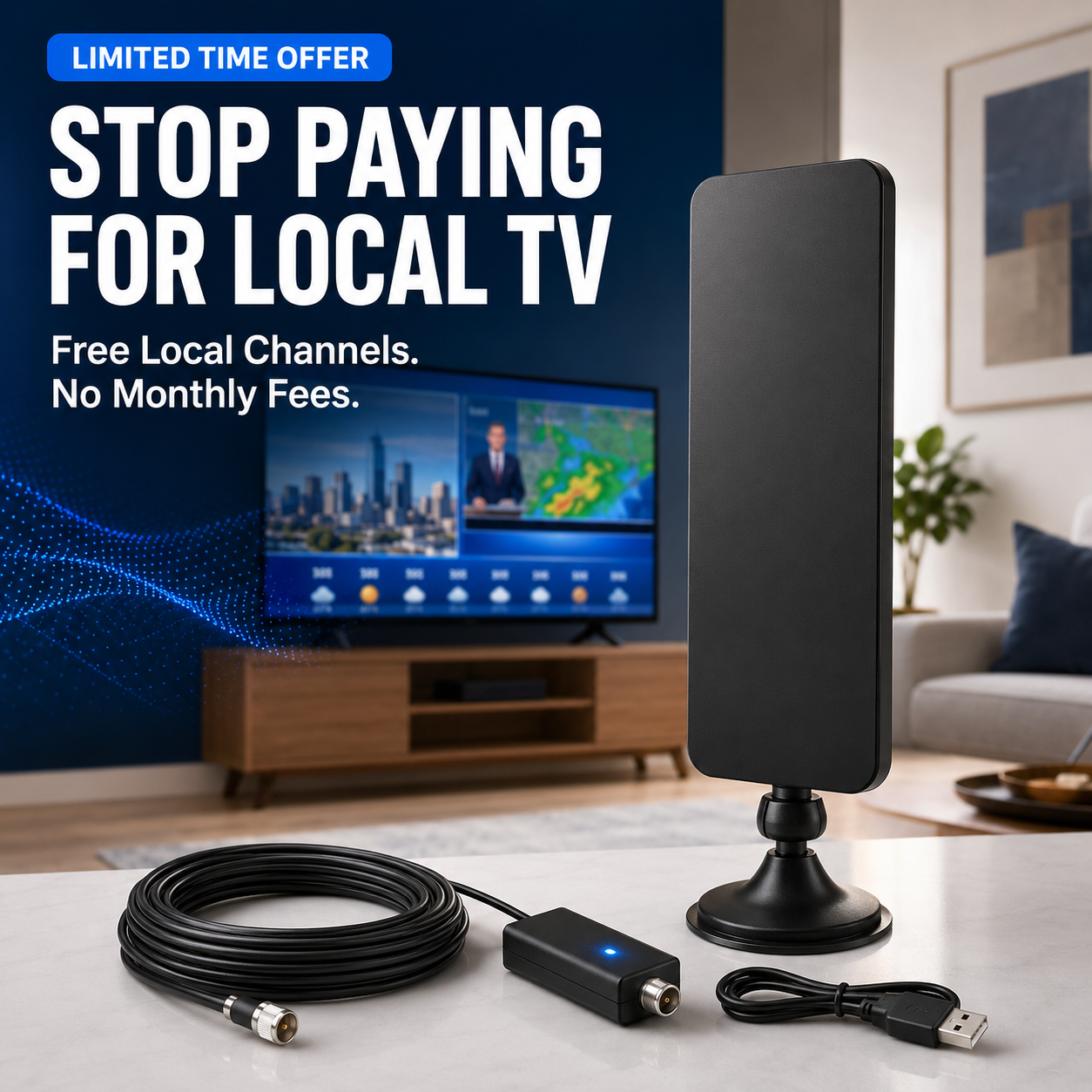 📺 Amplified Indoor HDTV Antenna – Watch Local Channels With No Monthly Fees