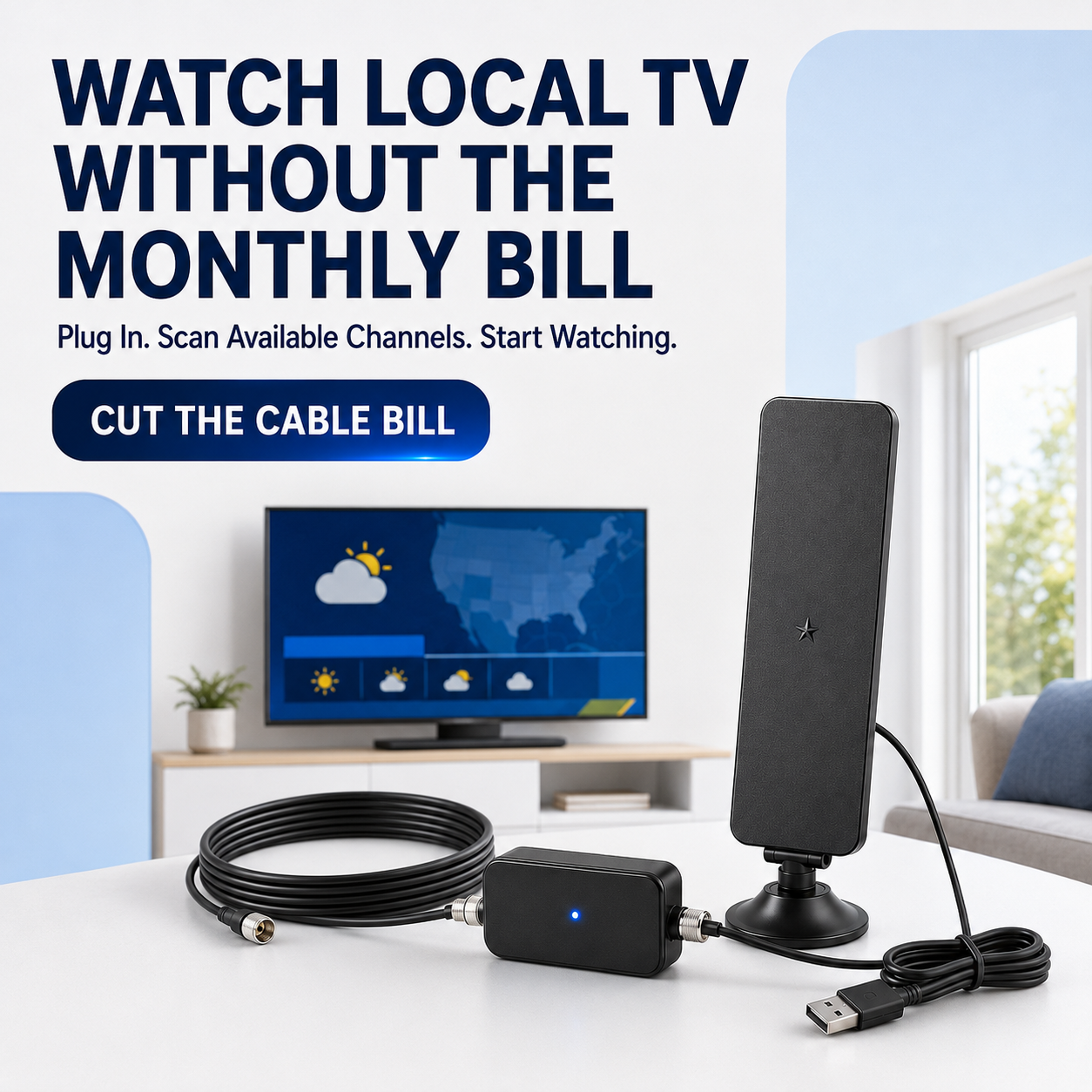 📺 Amplified Indoor HDTV Antenna – Watch Local Channels With No Monthly Fees