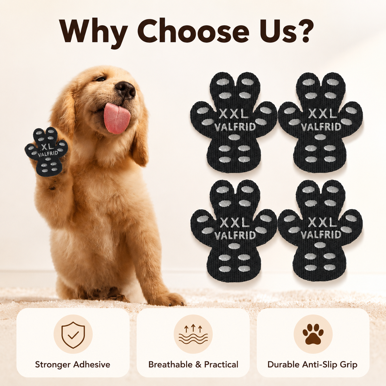 🐾 Anti-Slip Dog Paw Grip Pads – 6Sets 24Pcs Self-Adhesive Traction Protectors
