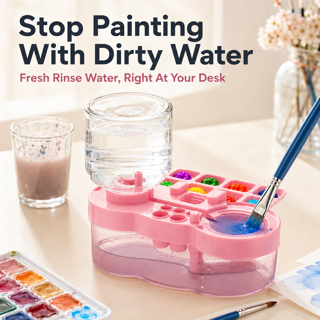🎨 All-in-One Paint Brush Washer & Mixing Palette – Fresh Water Rinse Station