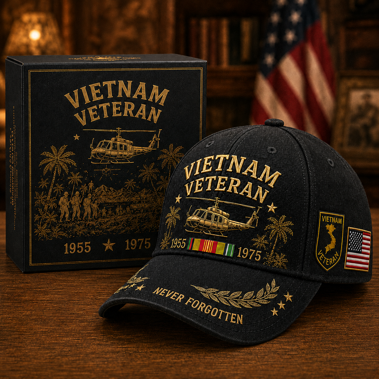 Black Vietnam Veteran Never Forgotten embroidered cap