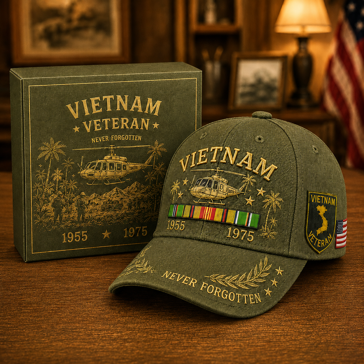 Army green veteran commemorative cap