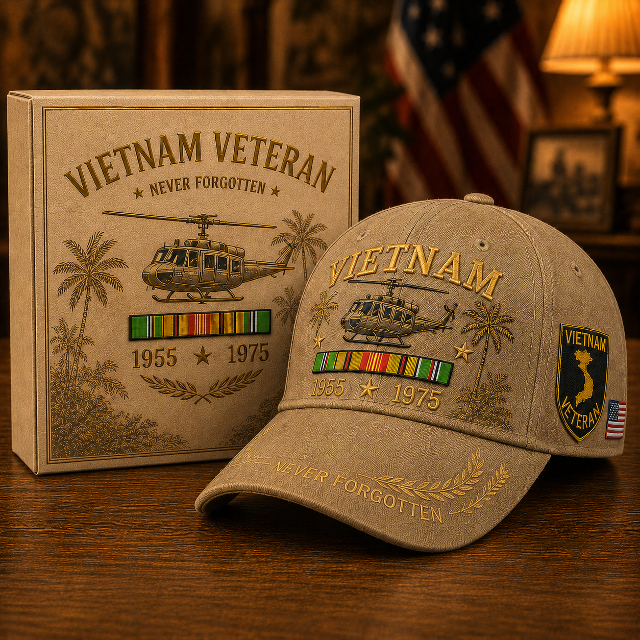 Khaki veteran commemorative cap